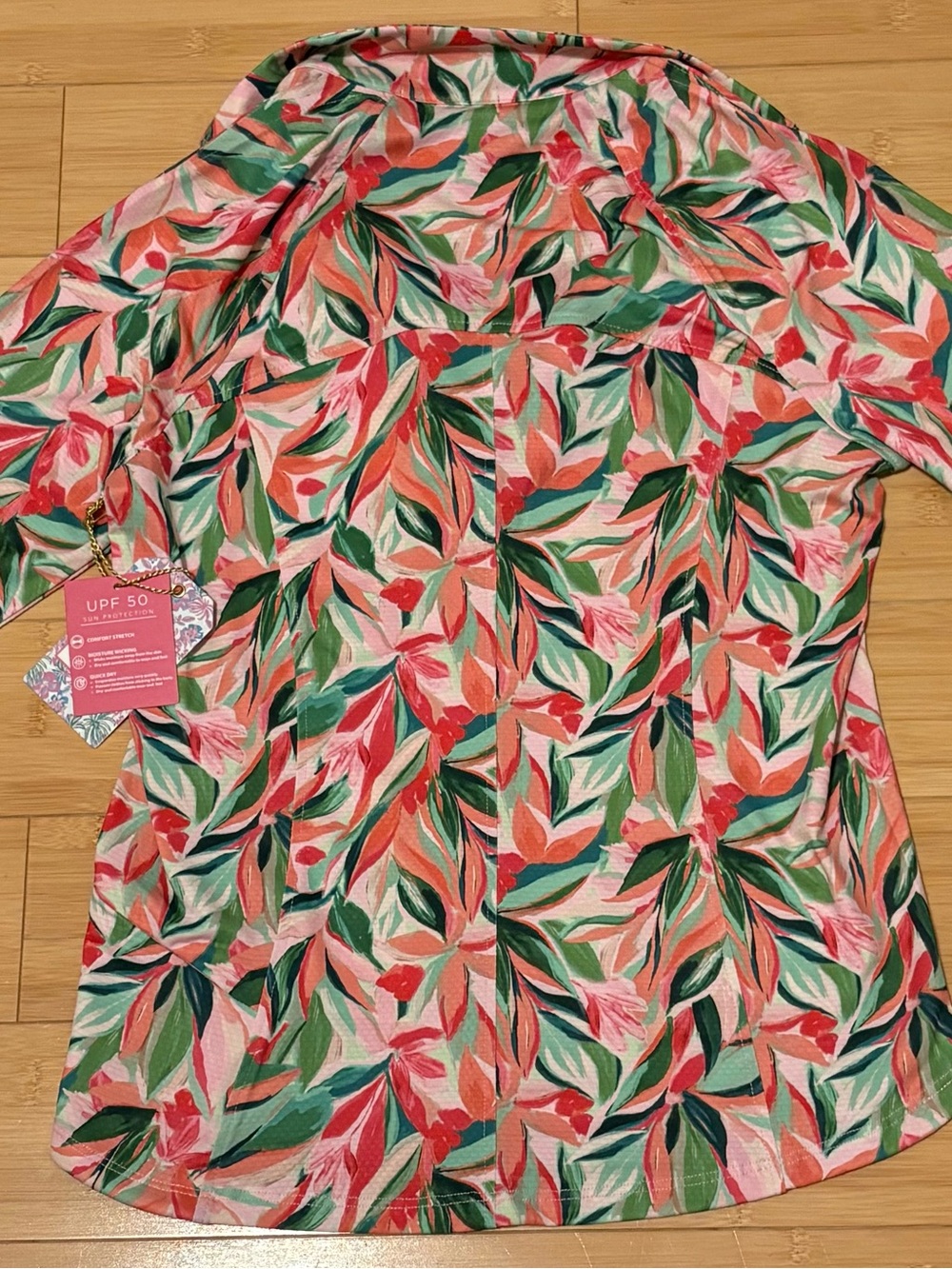 Stella Parker Women’s Floral UPF 50 Half Zip in Coral & Green - Picture 2 of 7
